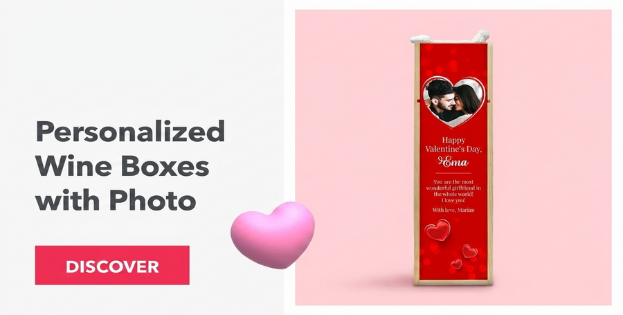 Personalised wine boxes with Valentine