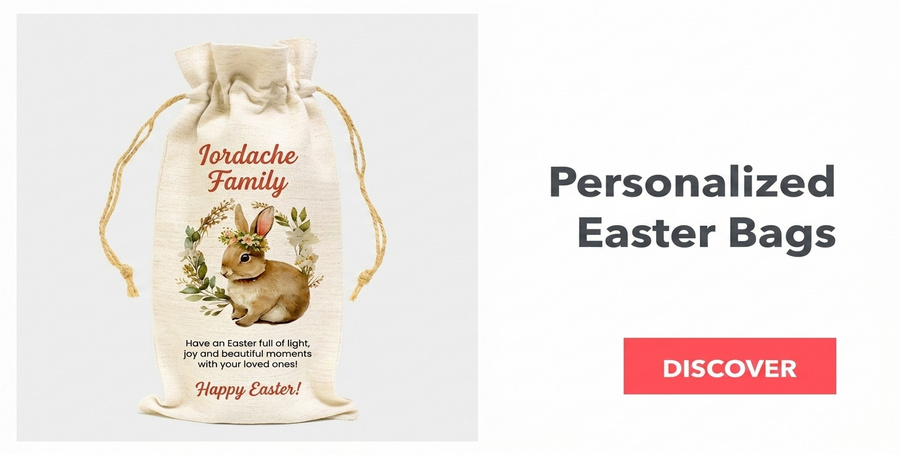 Personalised bags for Easter wine bottles