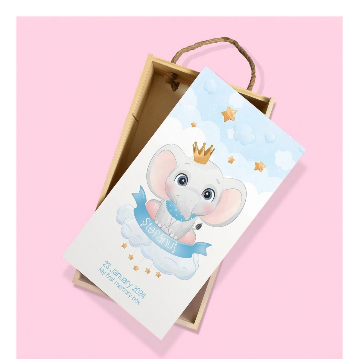Wooden gift boxes for christening