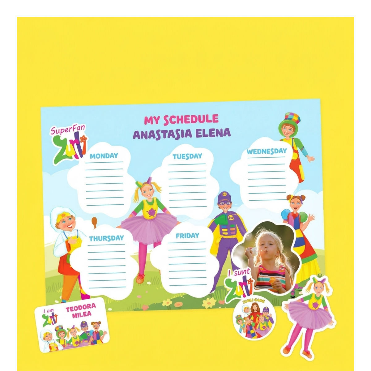 Stickers, self-adhesive labels and customised timetables under the official Zurli Gang licence