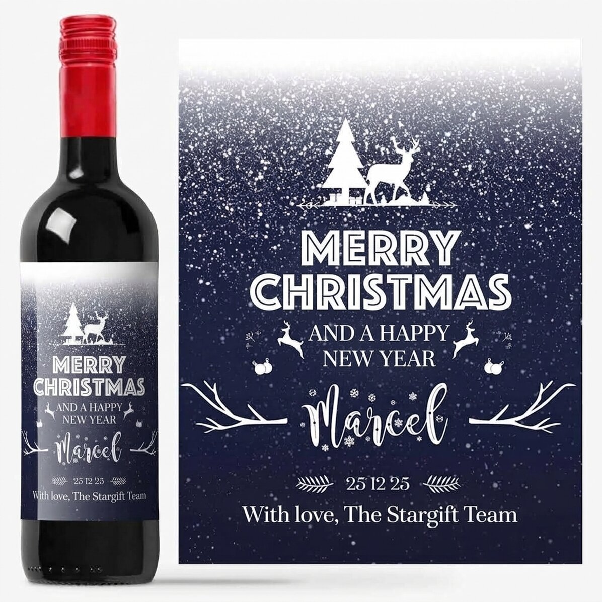 Personalised wine with text - Snowing night