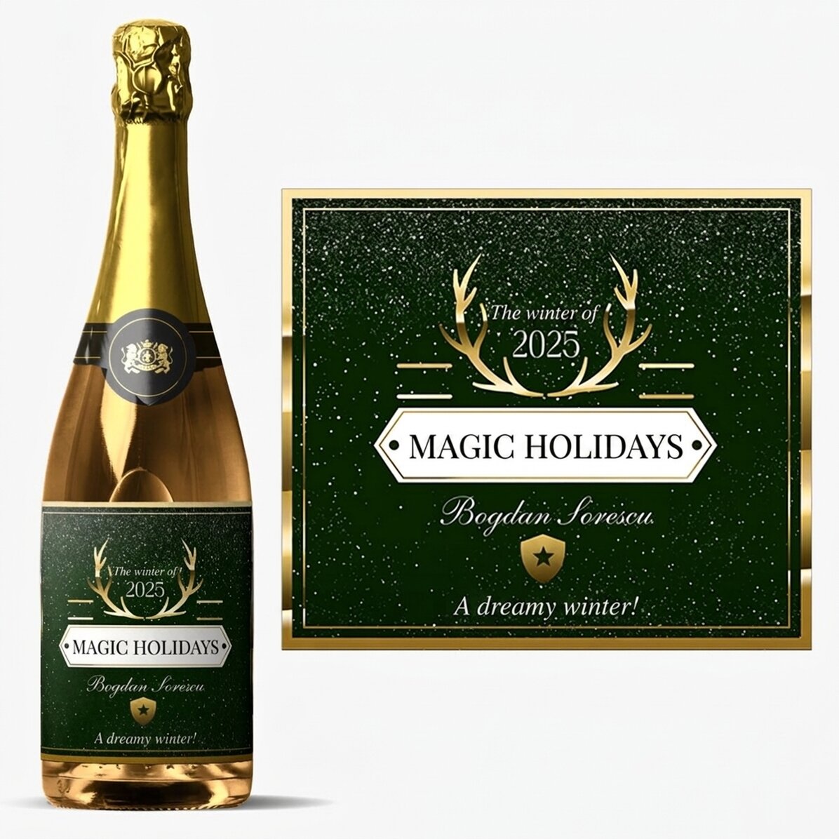 Personalised sparkling wine with text - Golden Antlers
