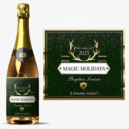 Personalised sparkling wine with text - Golden Antlers