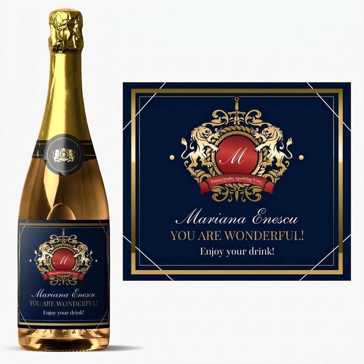 Personalised sparkling wine with text - Heraldry