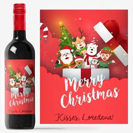 Personalised wine with text - Santa & his friends