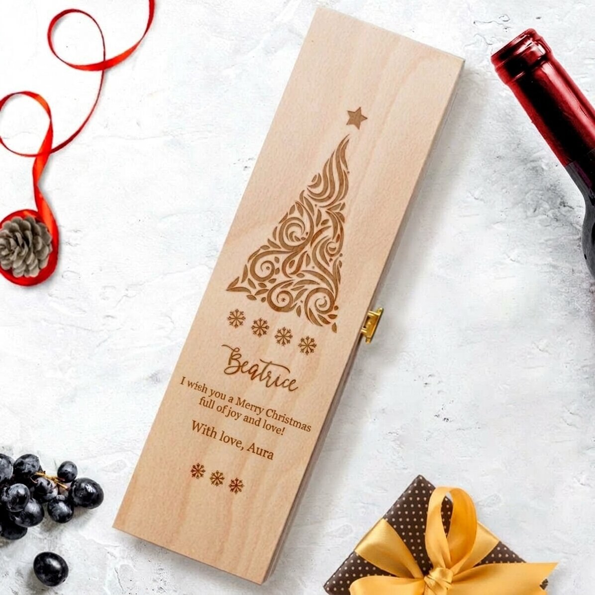 Personalised wine box with text - Christmas greeting