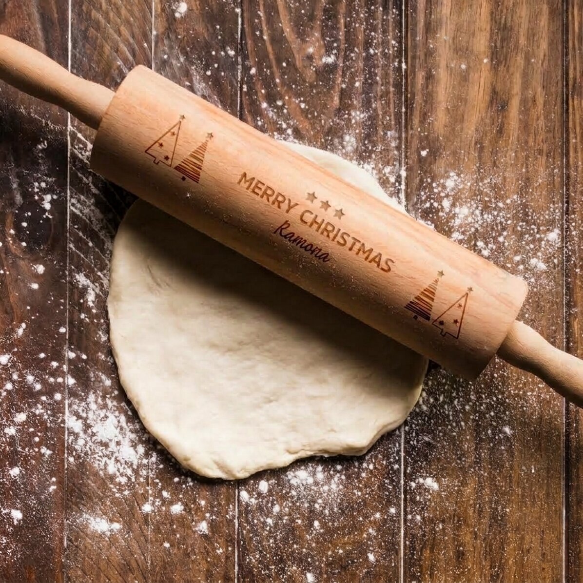 Personalised wooden rolling pin - Merry Christmas