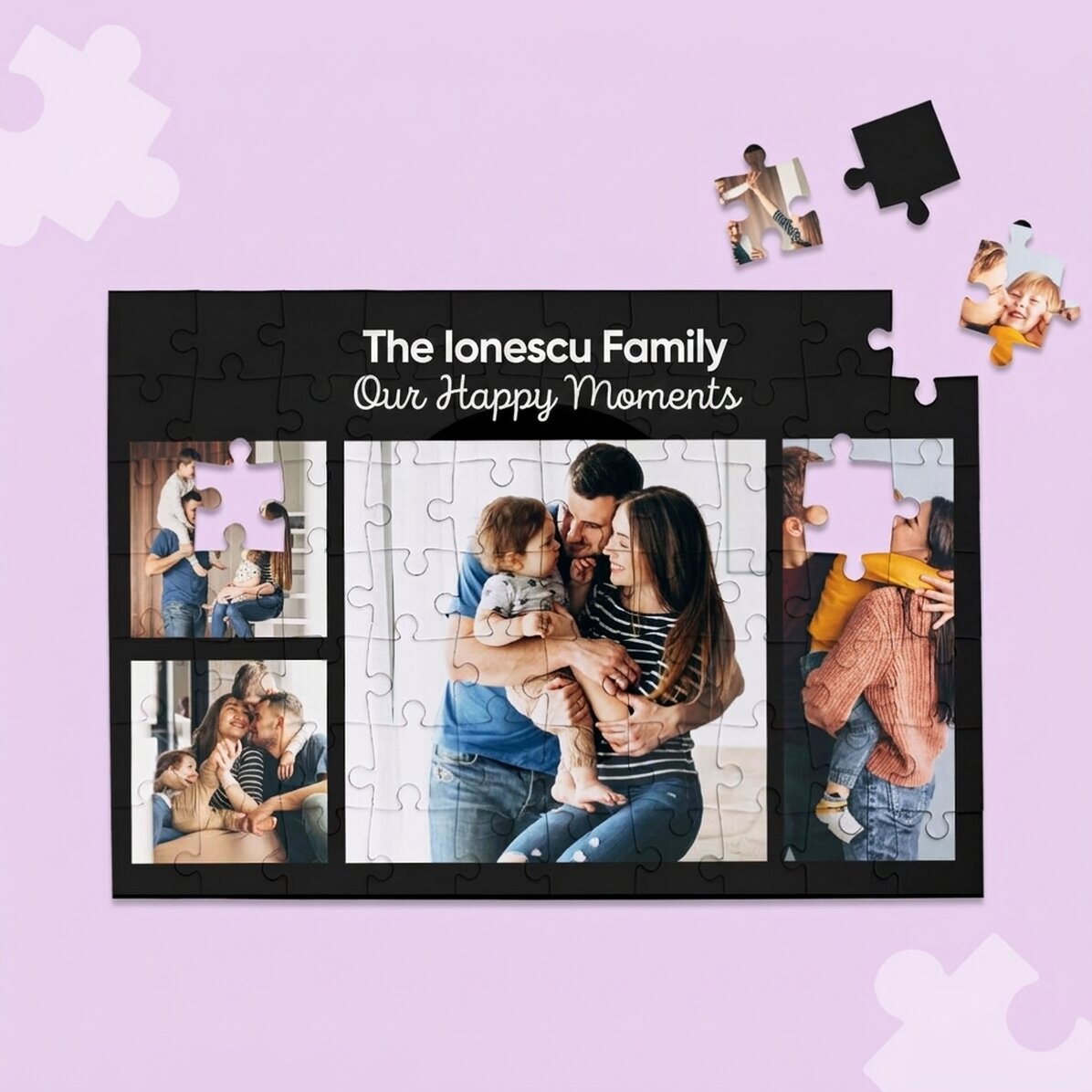 Personalised puzzle with 4 photos and text, 28x19cm