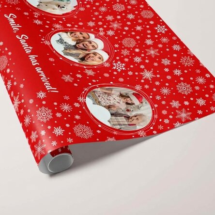 Personalised gift wrapping paper with 3 photos and text - Snowflakes