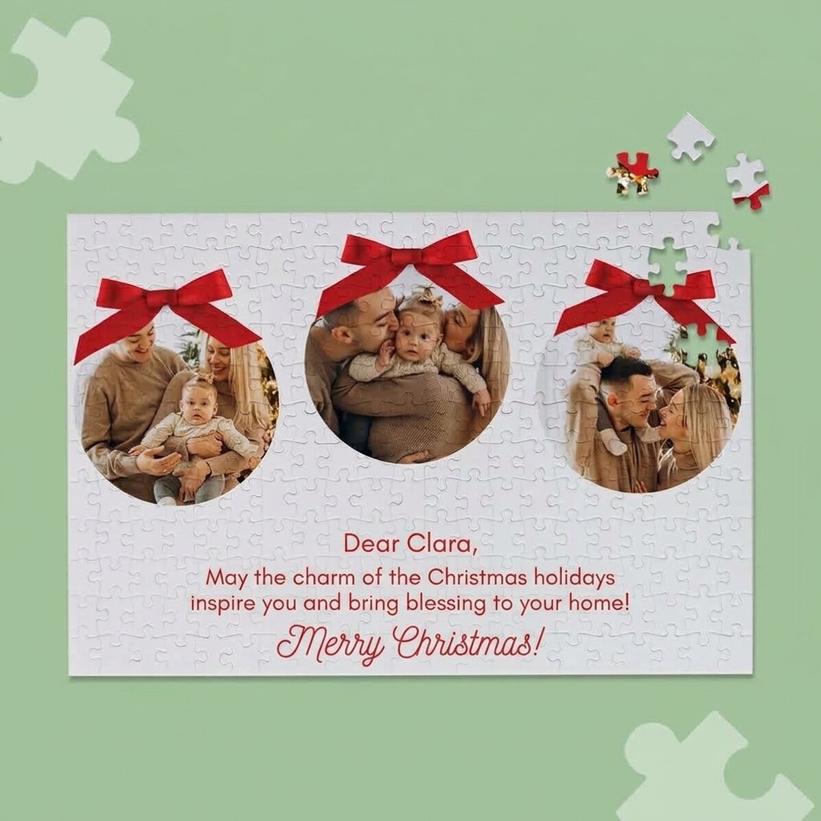 Personalised puzzle with 3 photos and text, 36x24 cm - Happy Holidays