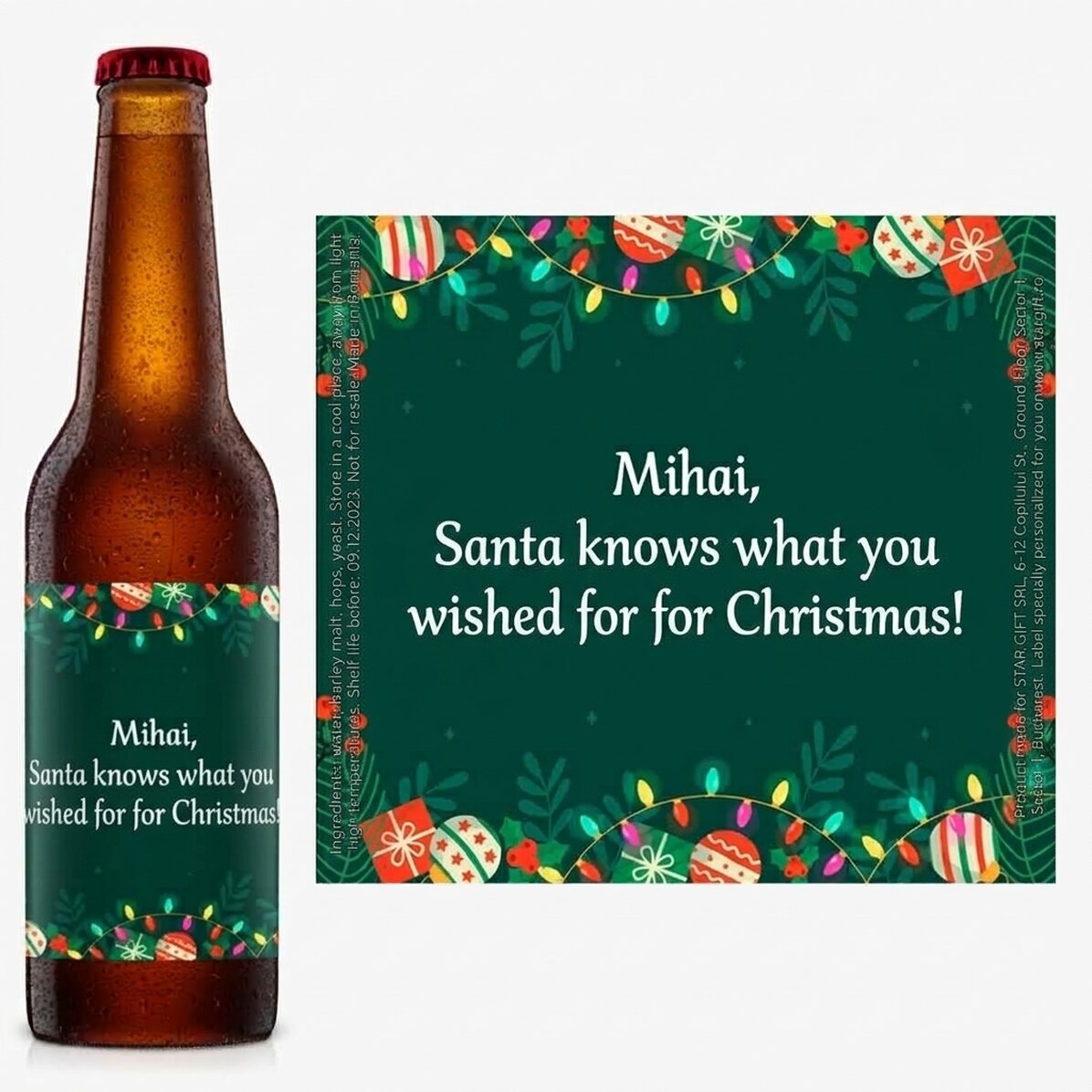 Personalised beer with text - green background