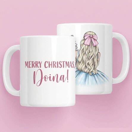 Personalised mug with name - Christmas Princess Blue
