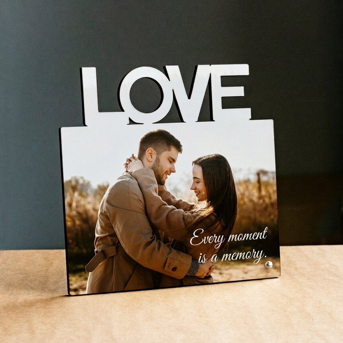 Personalised desk photo frame with a photo - LOVE model