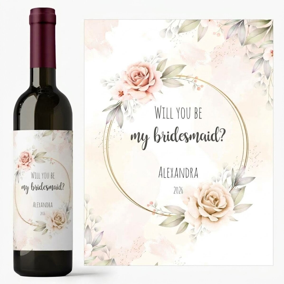 Personalised wine with text - Will you be my bridesmaid?