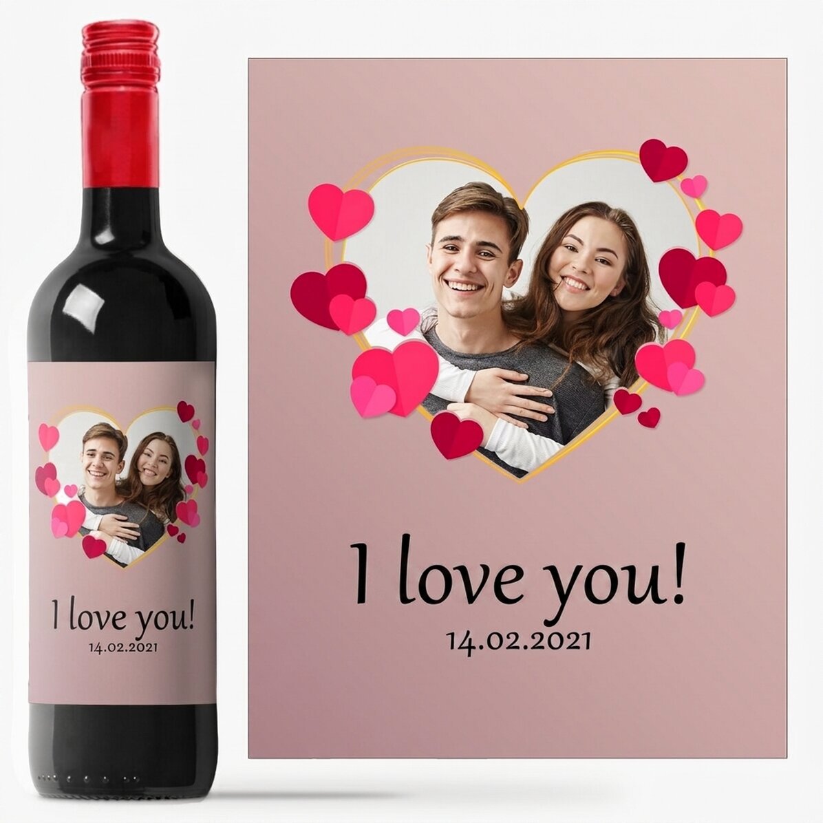 Personalised wine with text and photo - In love