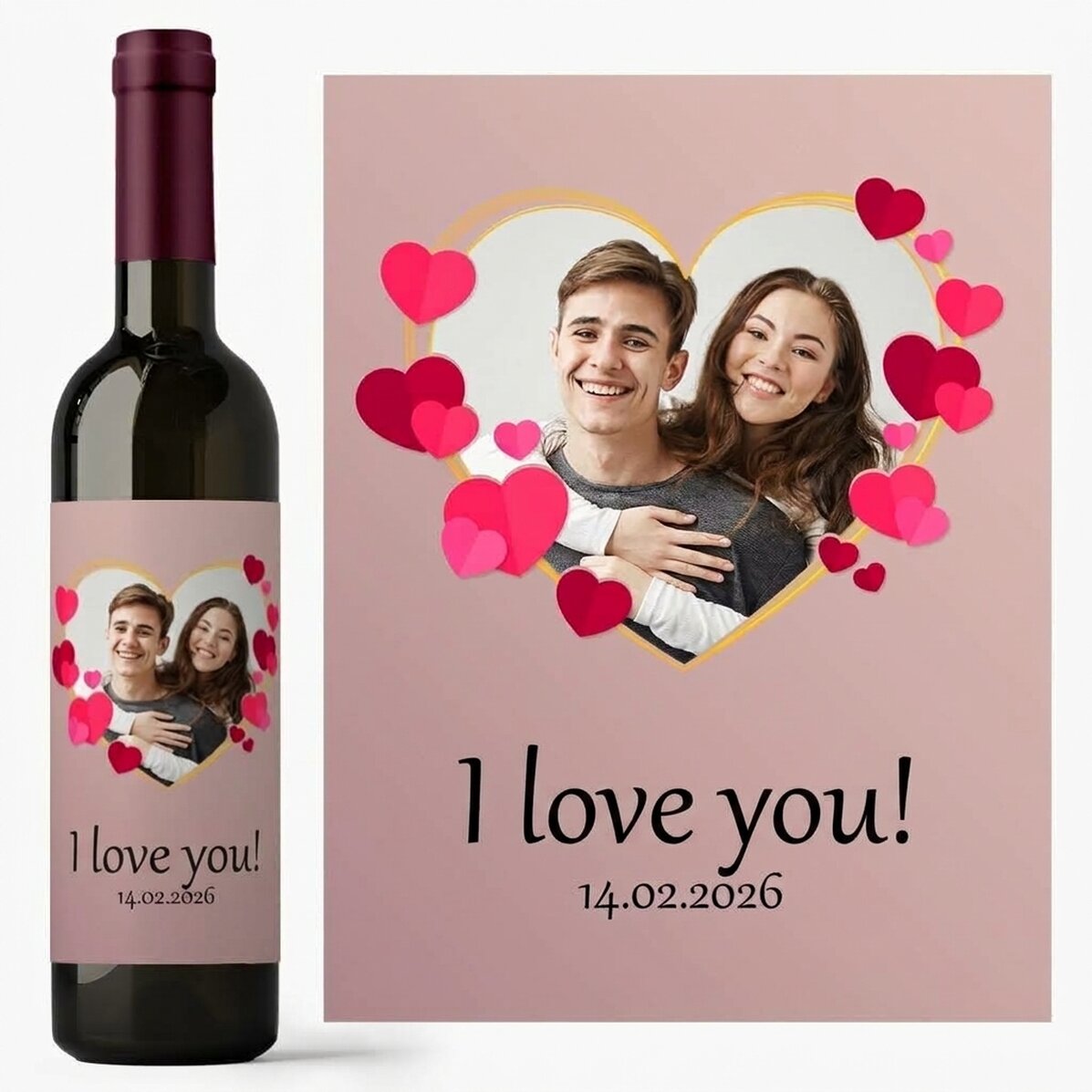 Personalised wine with text and photo - In love