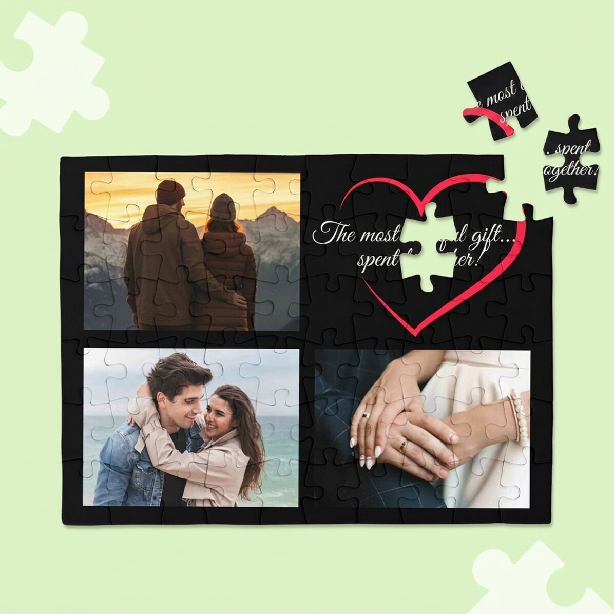 Personalised puzzle with 3 photos and text, 20x15 cm - In love