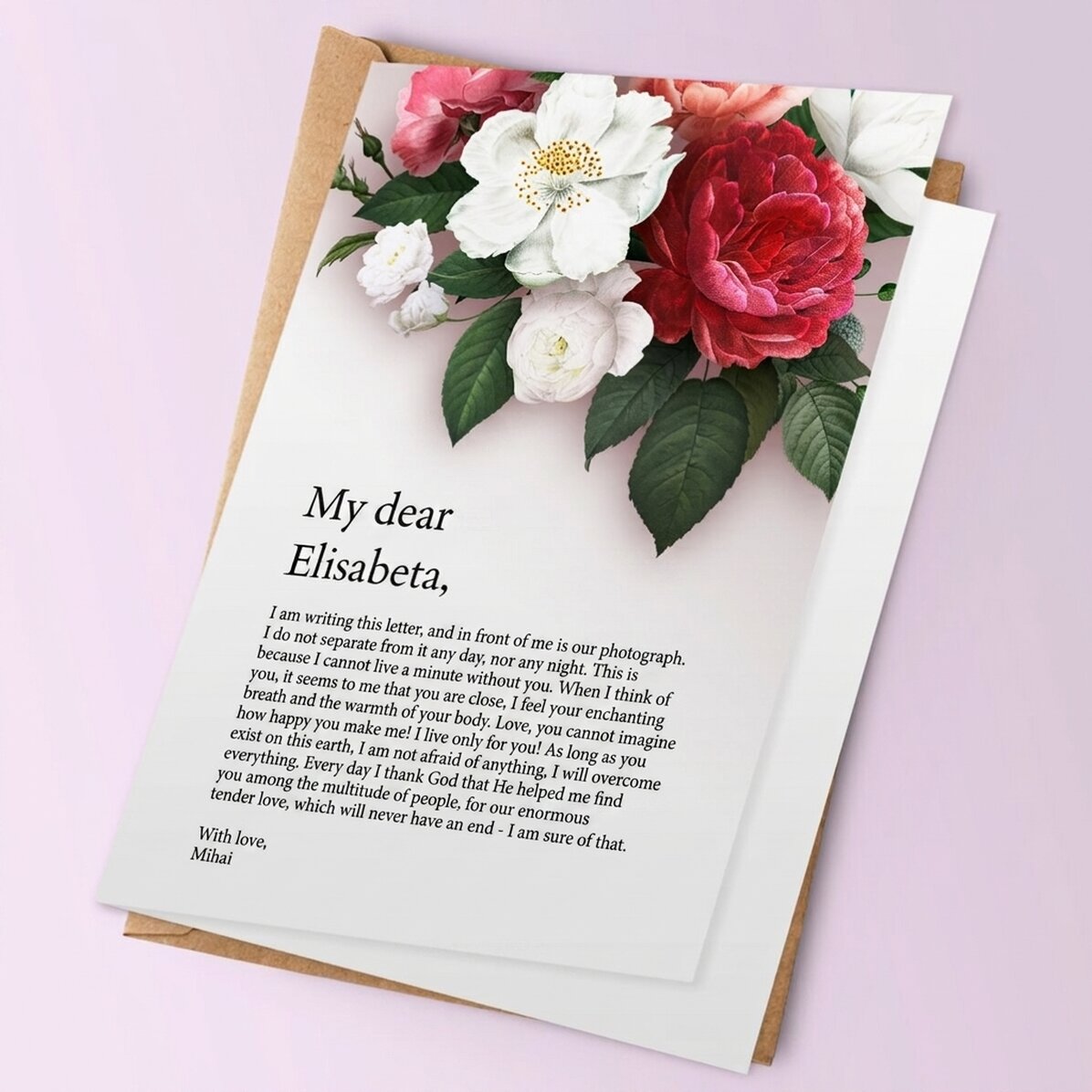 Personalised greeting card with text - Love letter