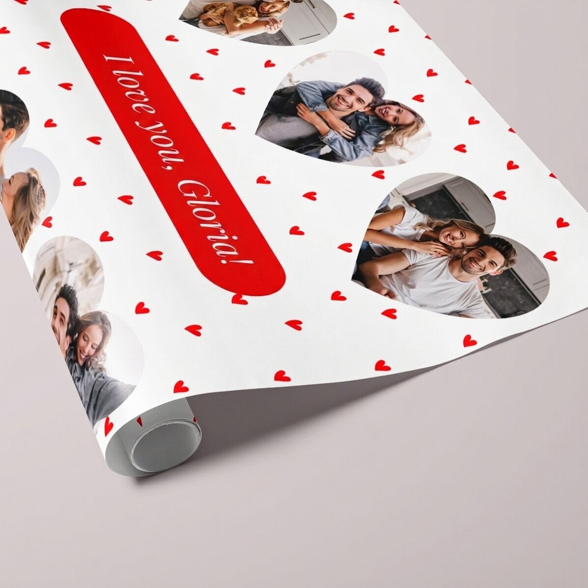 Personalised gift wrapping paper with 6 photos and message
