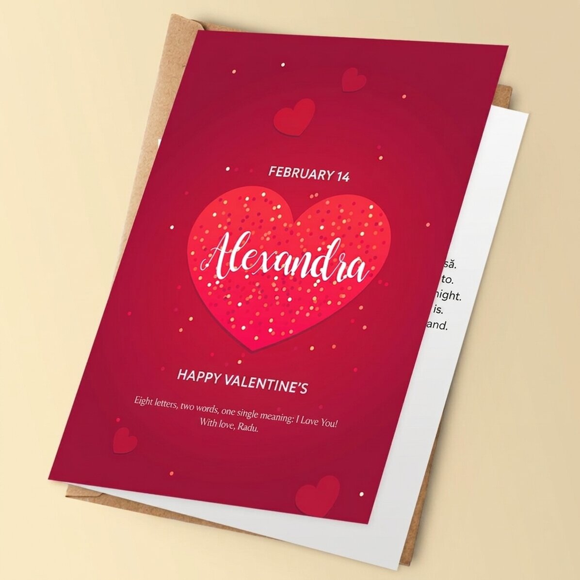 Personalised greeting card with text - Hearts