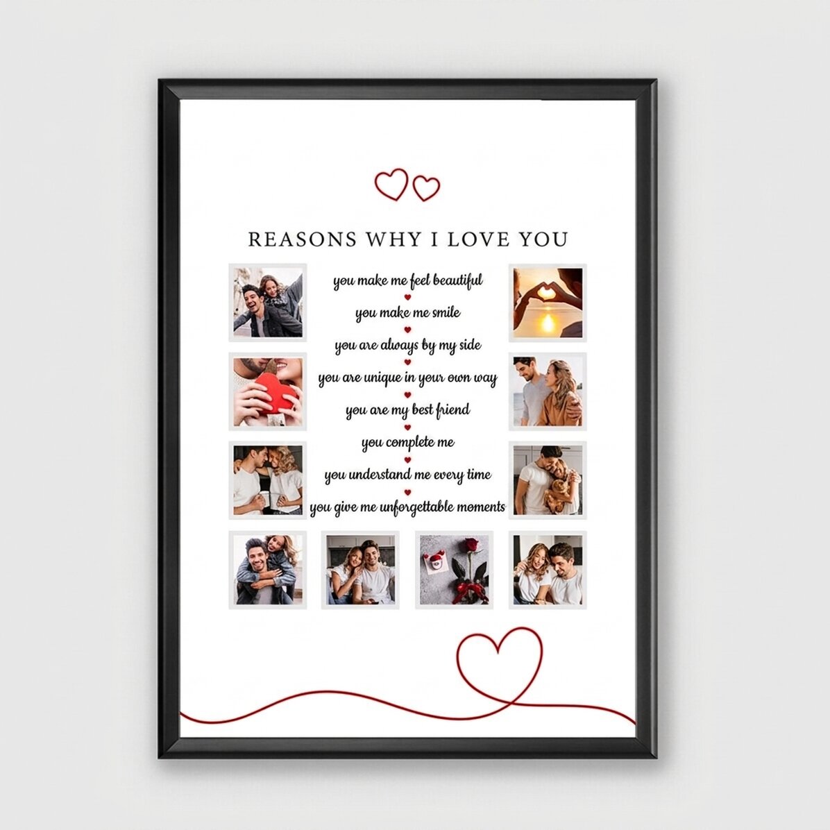 Picture frame with 10 photos and text - Reasons why I love you
