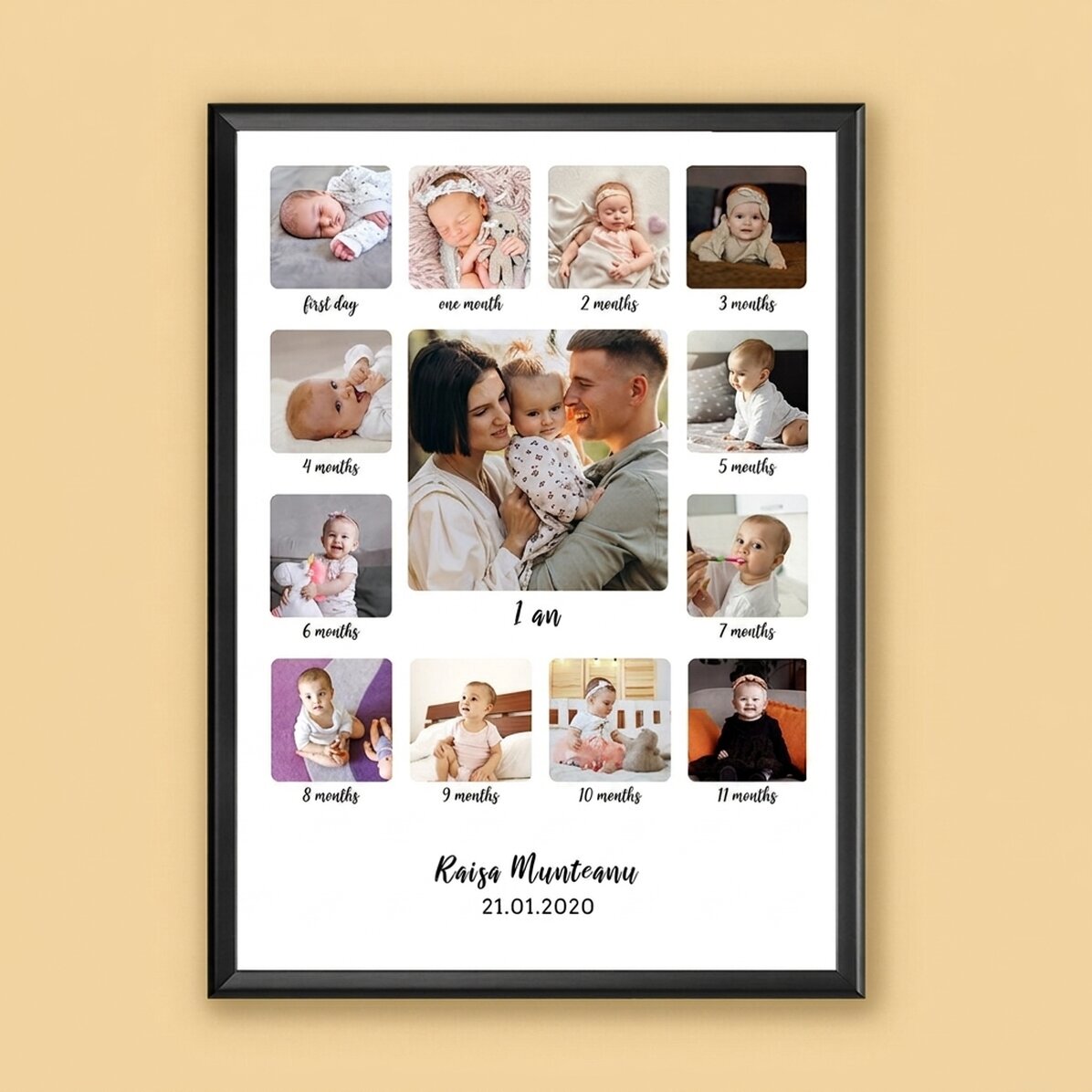 Personalised canvas with 13 photos and text - My first year