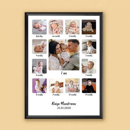 Personalised canvas with 13 photos and text - My first year