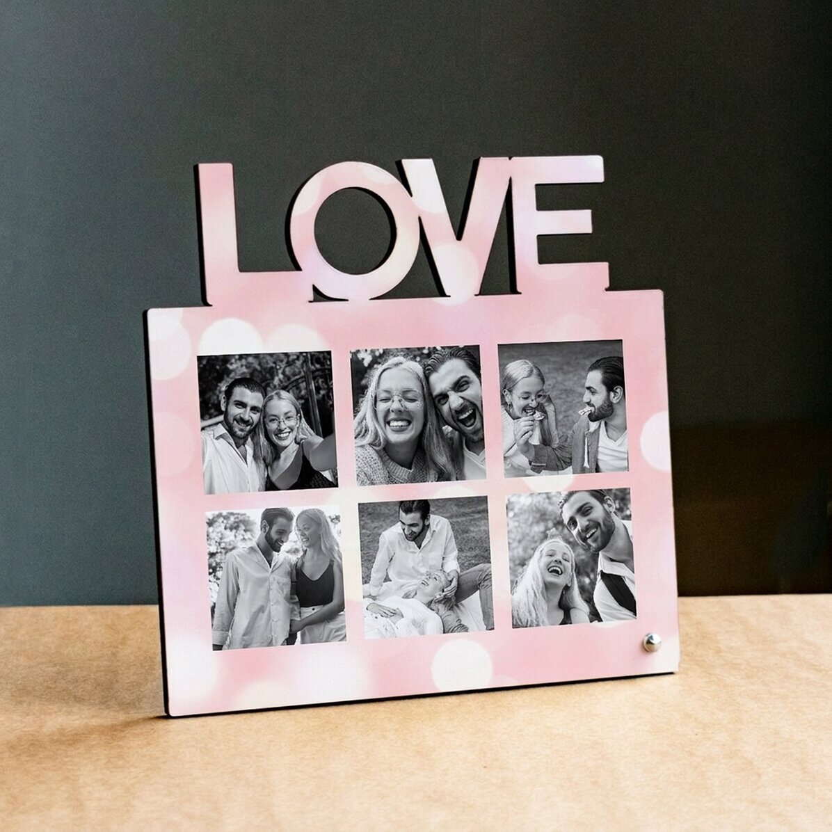 Personalised desk photo frame with 6 photos - LOVE model