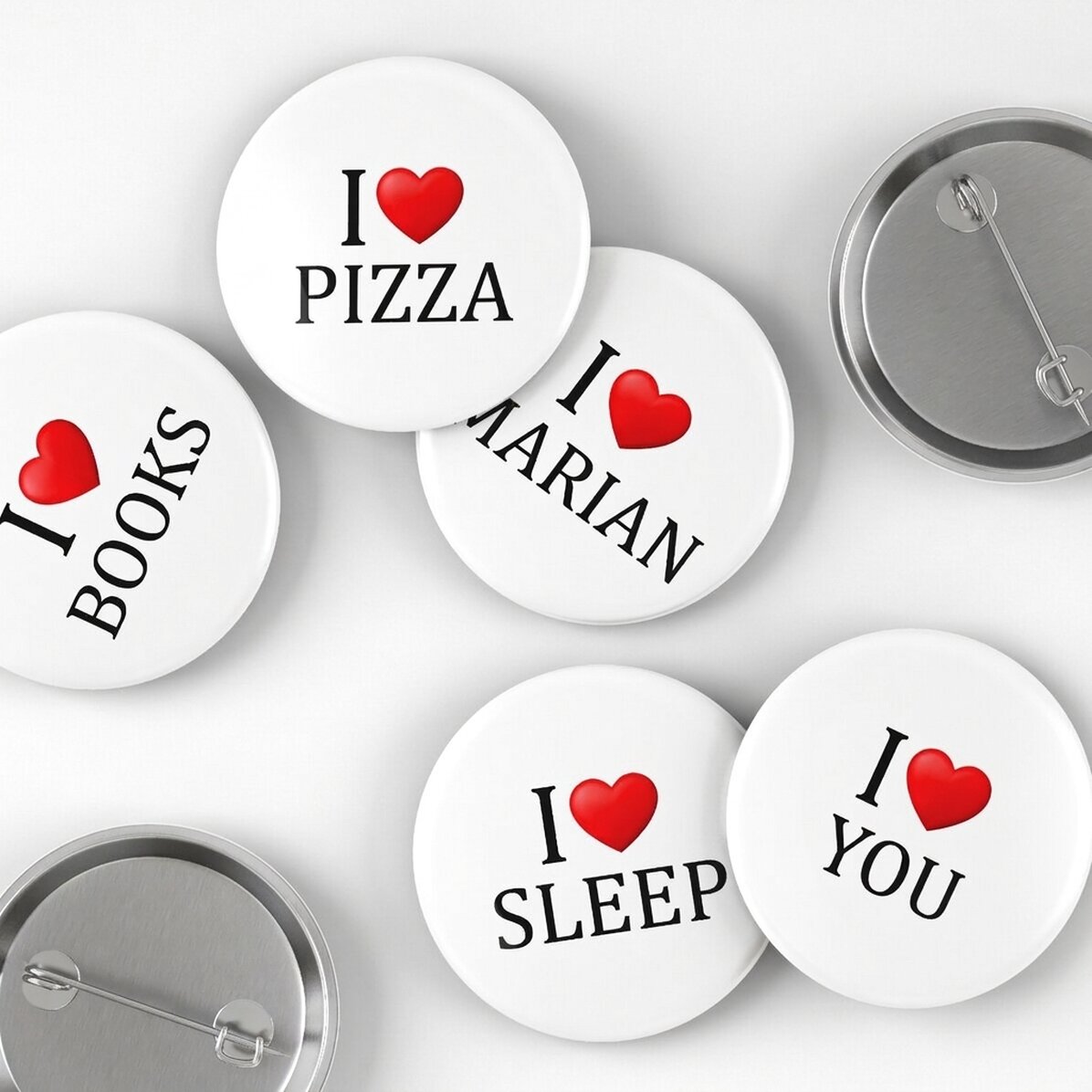 Personalised badge with text - I heart