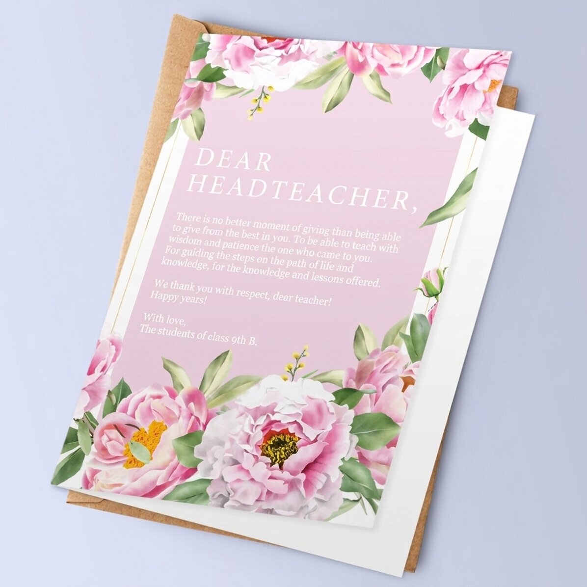 Personalised greeting card with text - Message for the headmistress