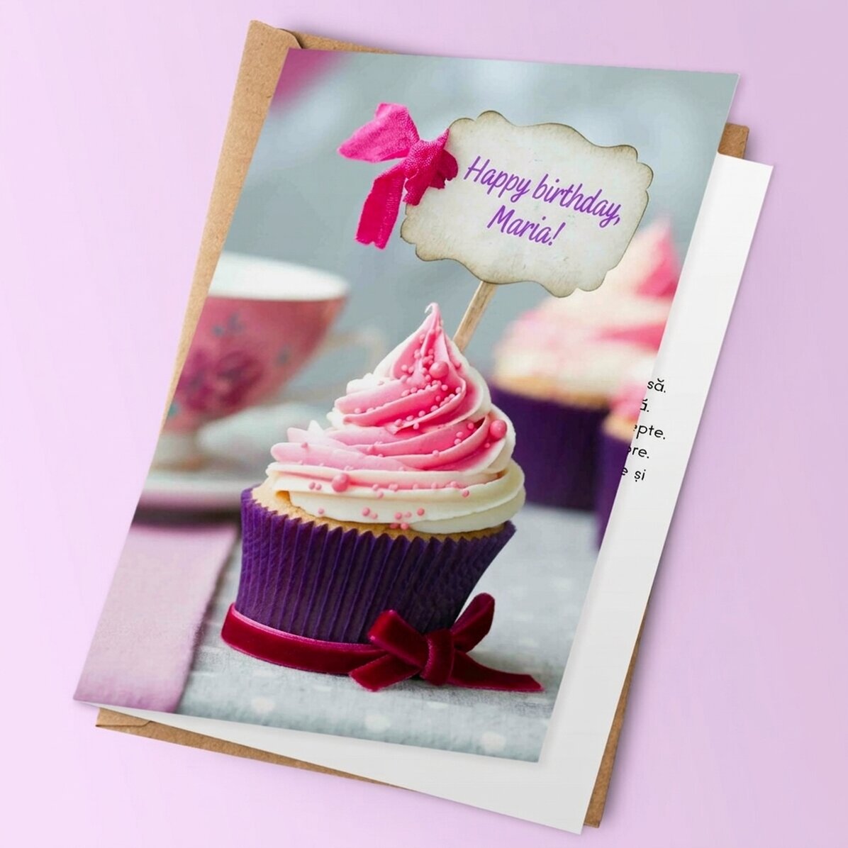 Personalised purple cupcake card