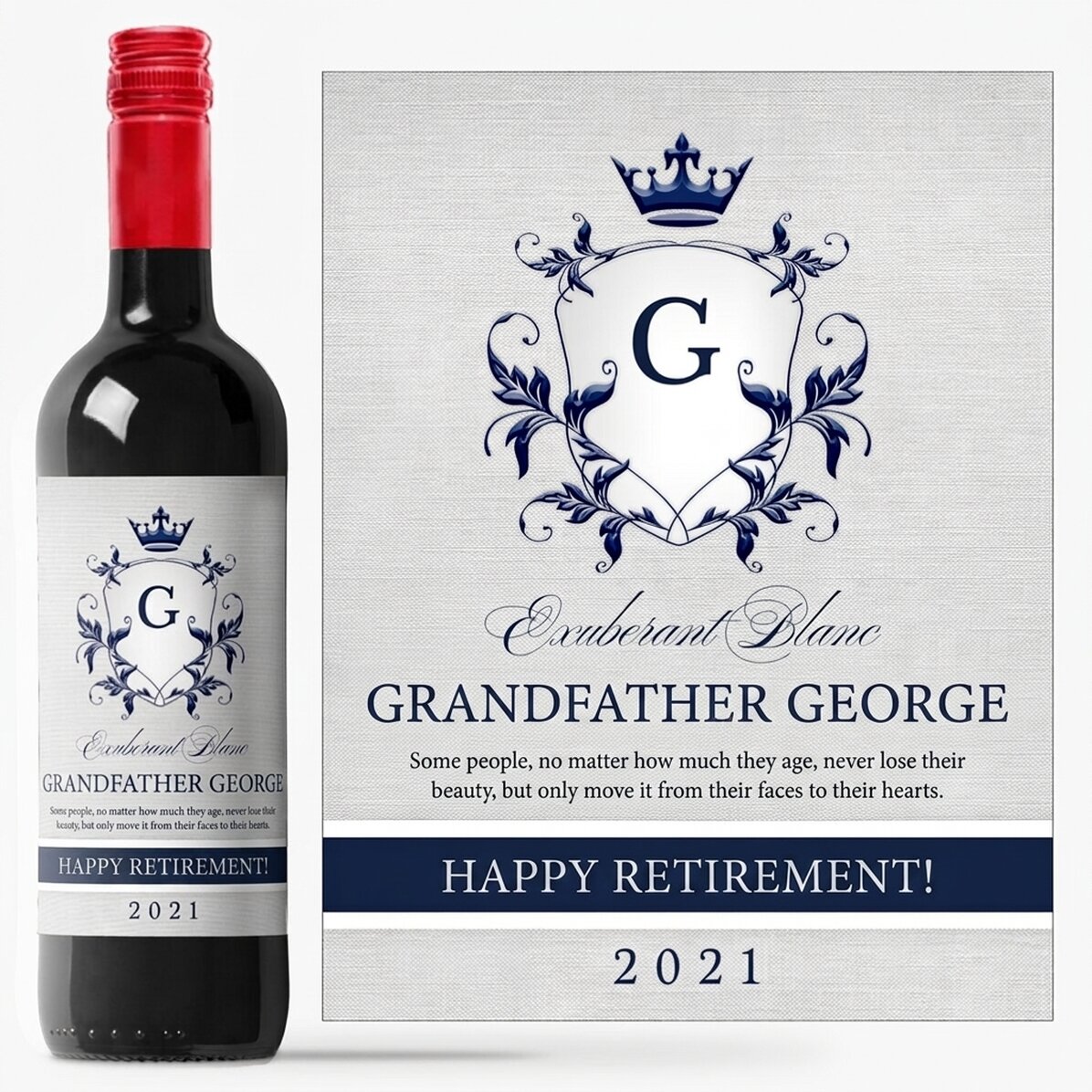 Personalised wine with text for retirement