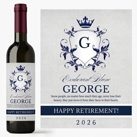 Personalised wine with text for retirement