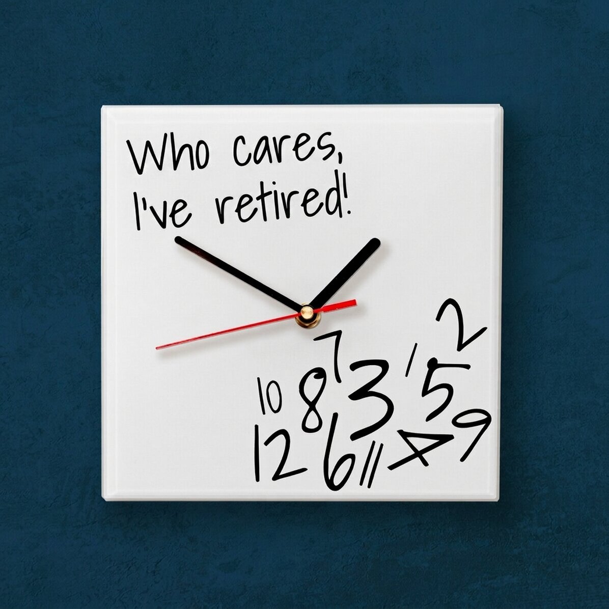 Personalised square clock with text - Who cares? I