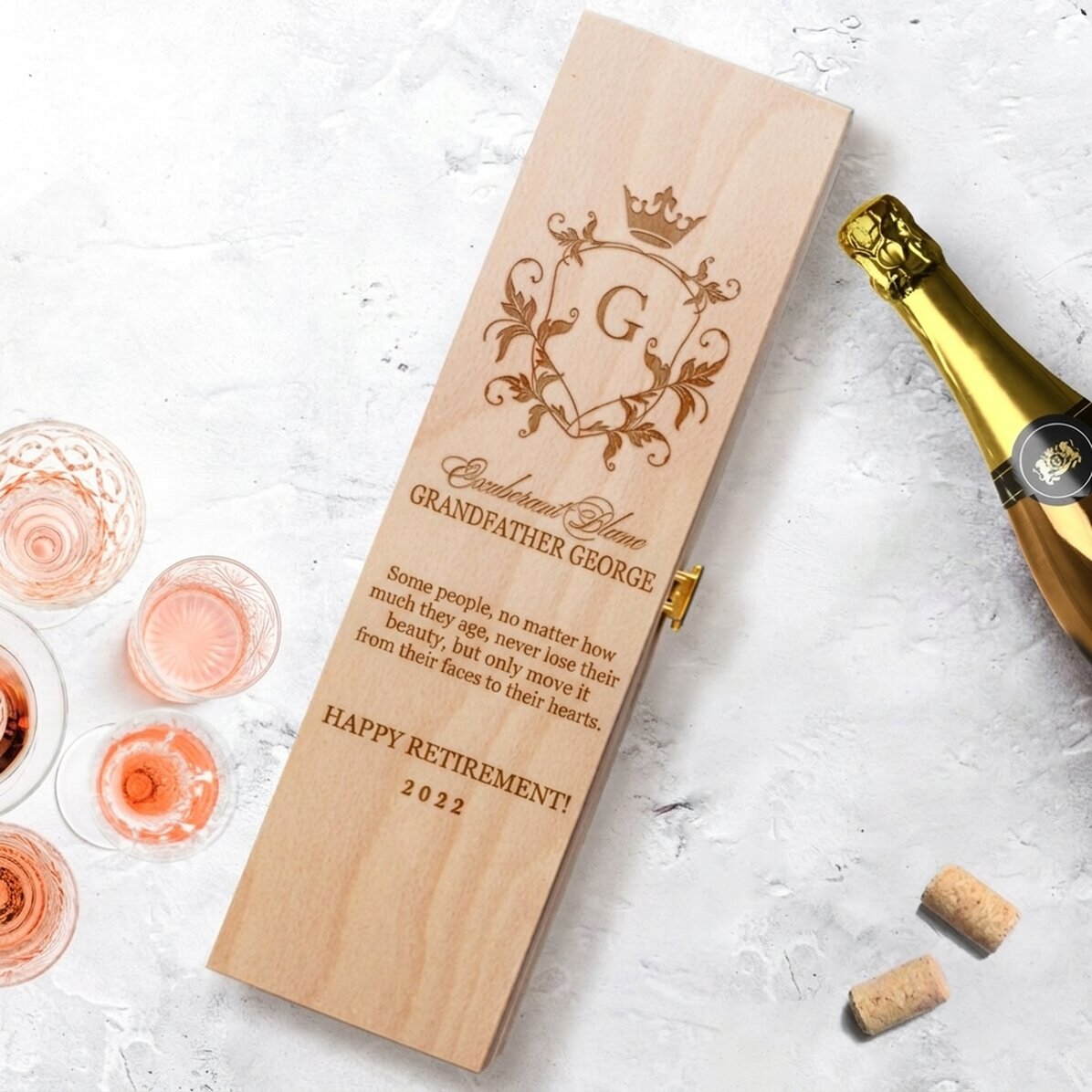 Personalised sparkling wine box - retirement model