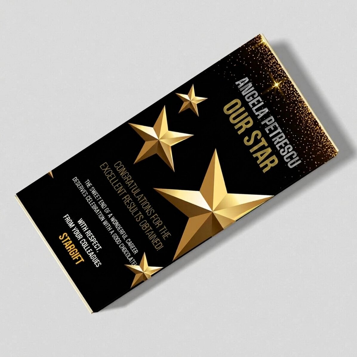 Personalised chocolate with text for retirement