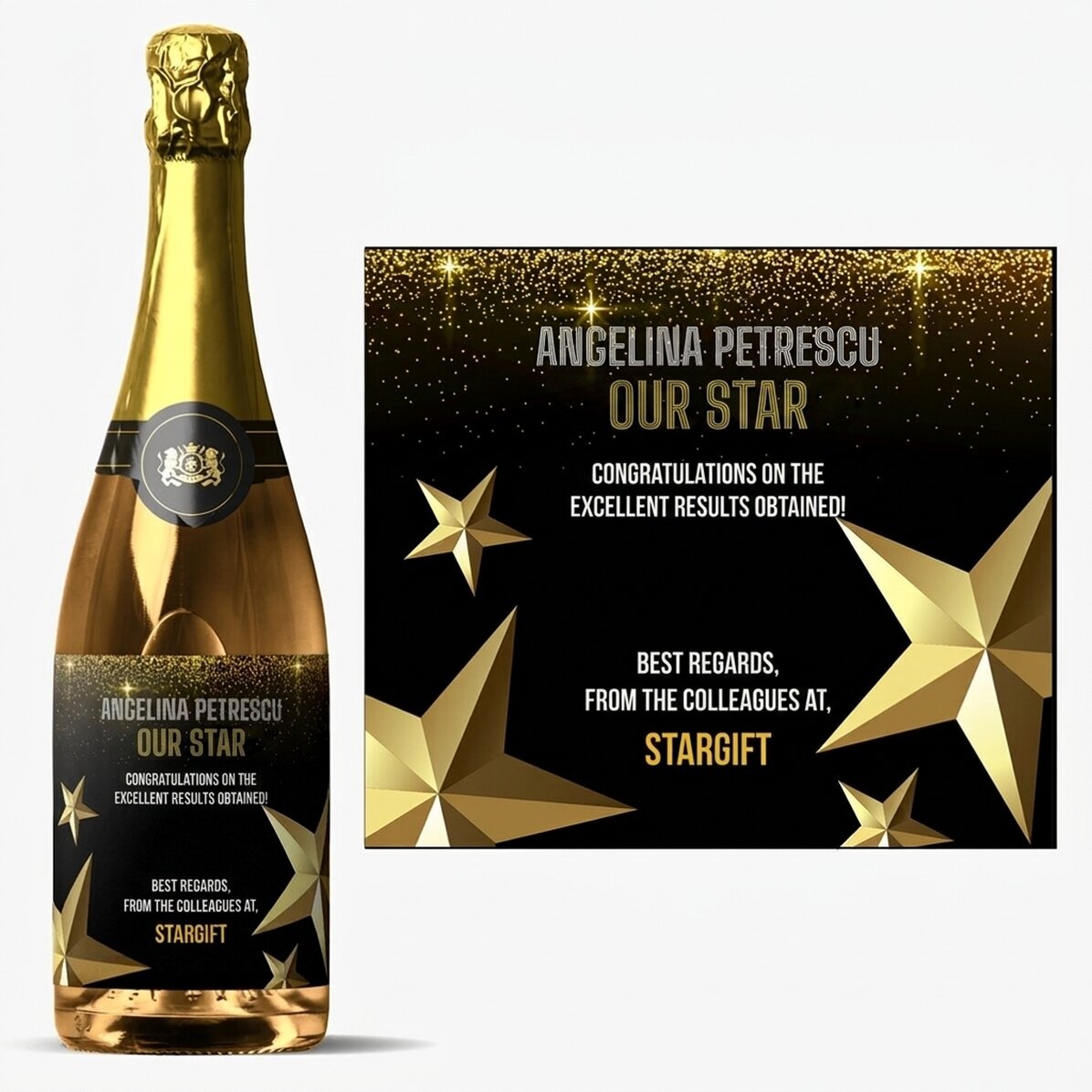 Personalised sparkling wine with text for retirement