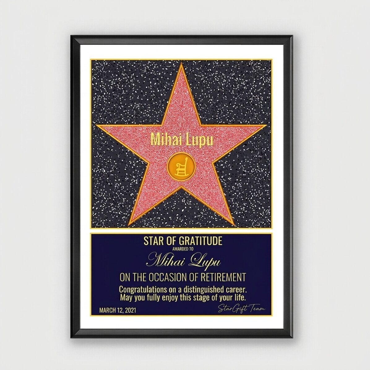 Personalised painting with text - Star of gratitude for retirement