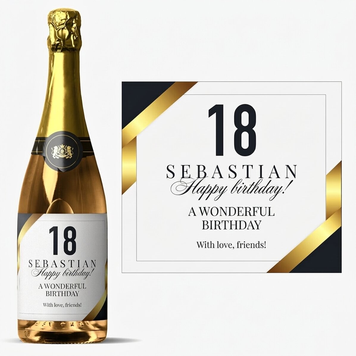Personalised sparkling wine with text for adults