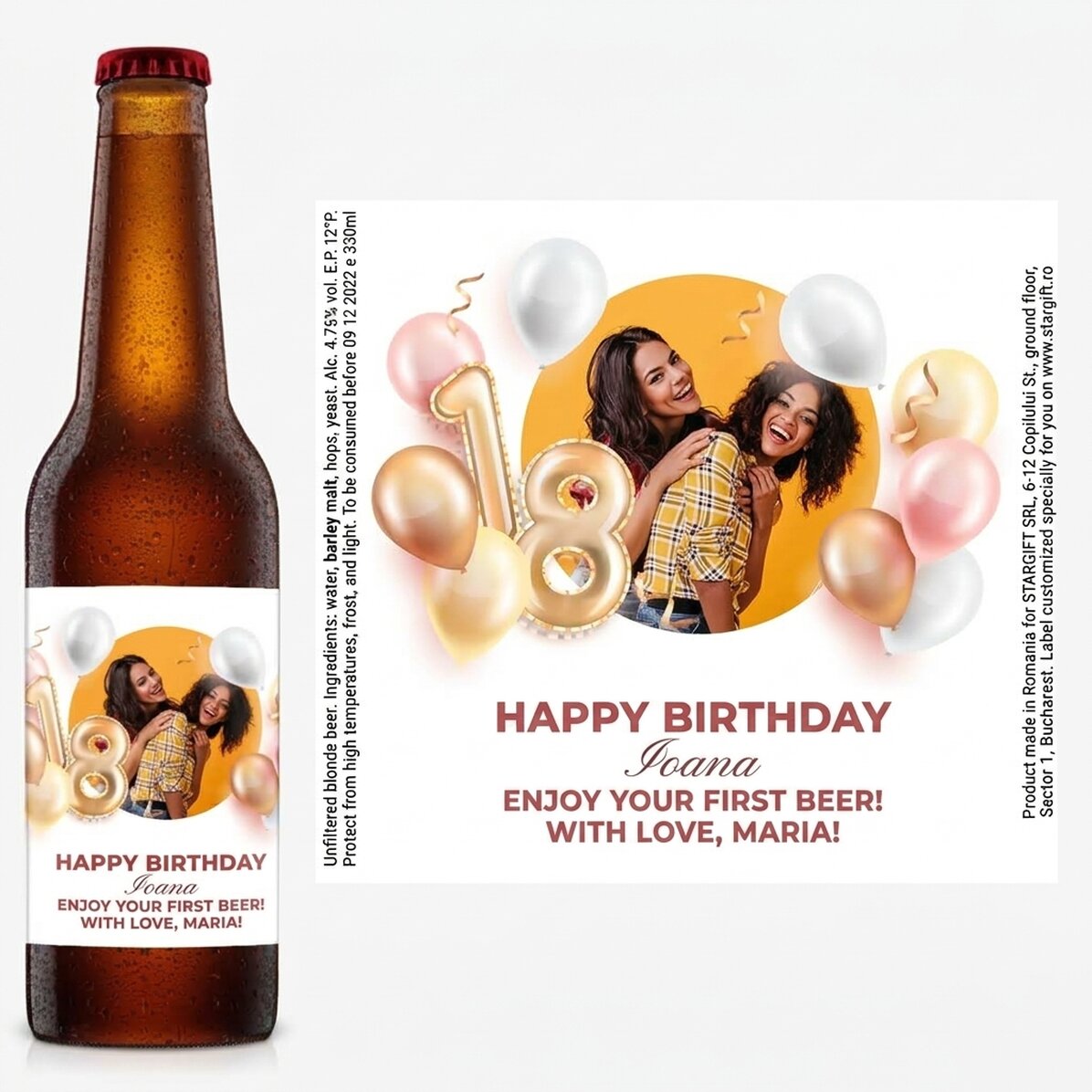 Personalised beer with a photograph and text for adults