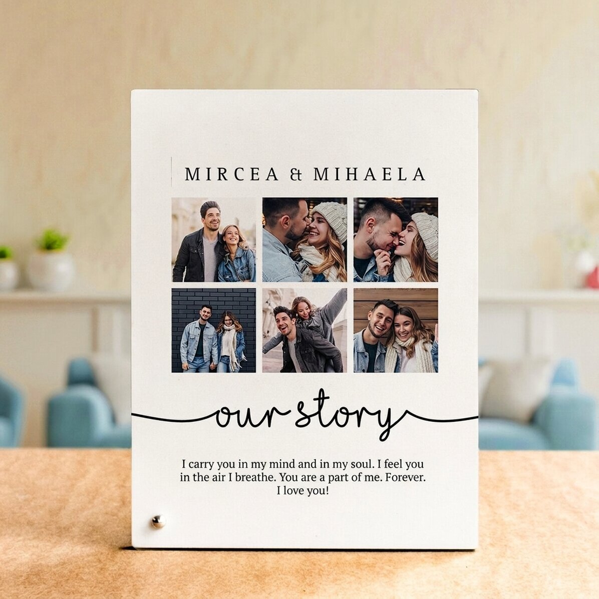 Personalised desk photo frame with 6 photos and text - Our story