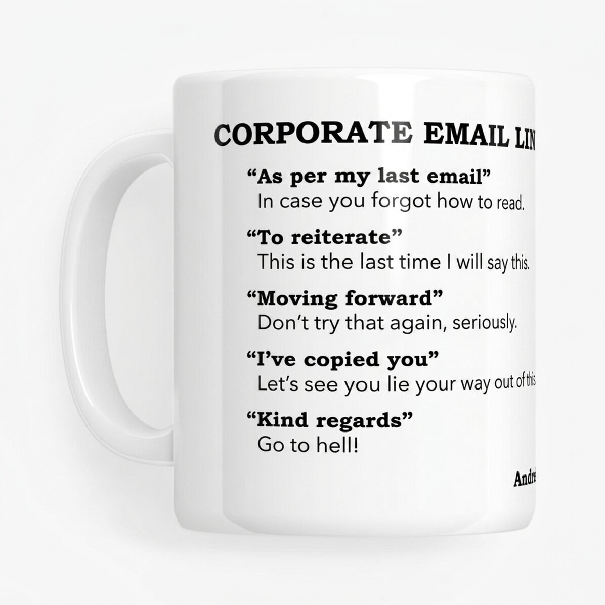 Personalised mug with text - Corporate email