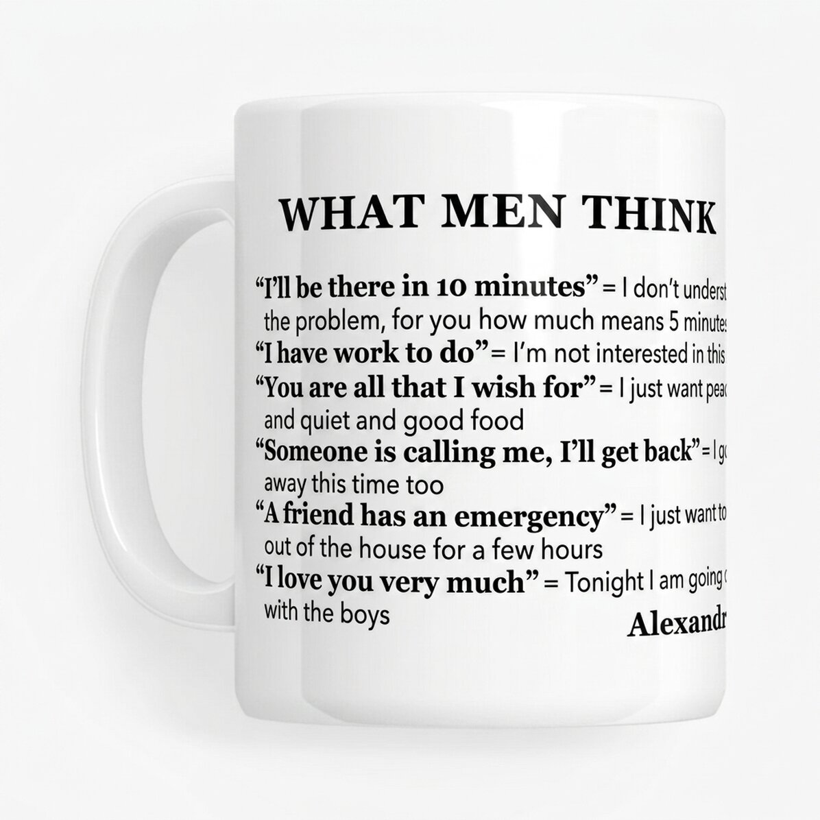 Personalised mug with text - What men think