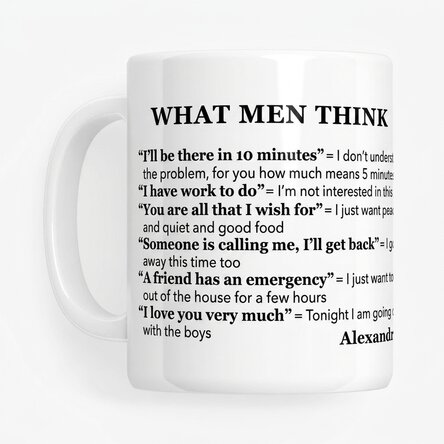 Personalised mug with text - What men think