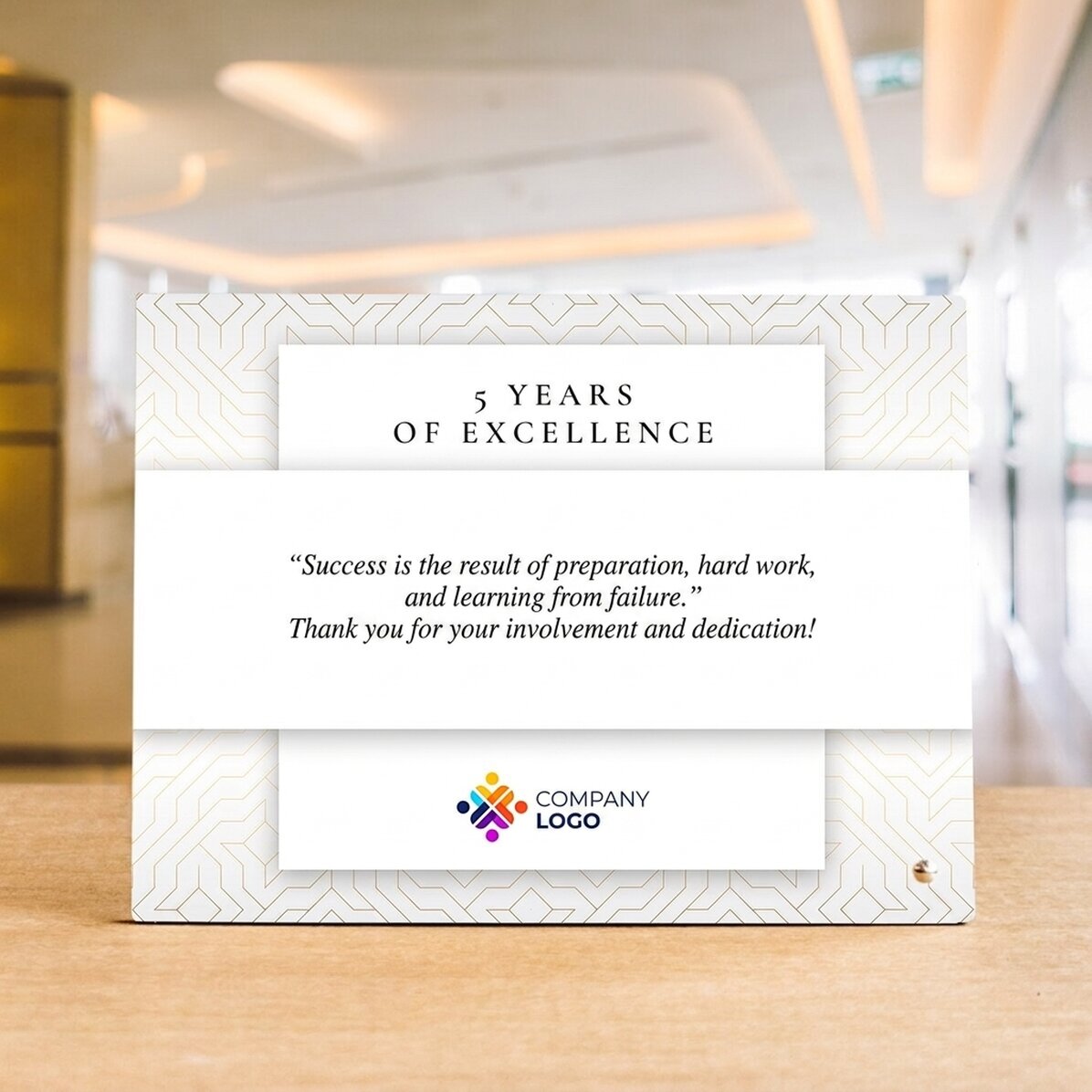 Personalised desk photo frame with logo and text - Brand anniversary (White)