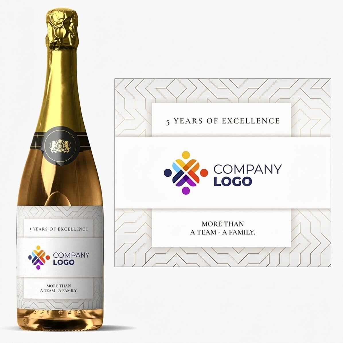 Personalised sparkling wine with text, white version - Brand anniversary