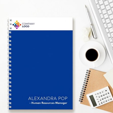 Personalised notebook with logo and text
