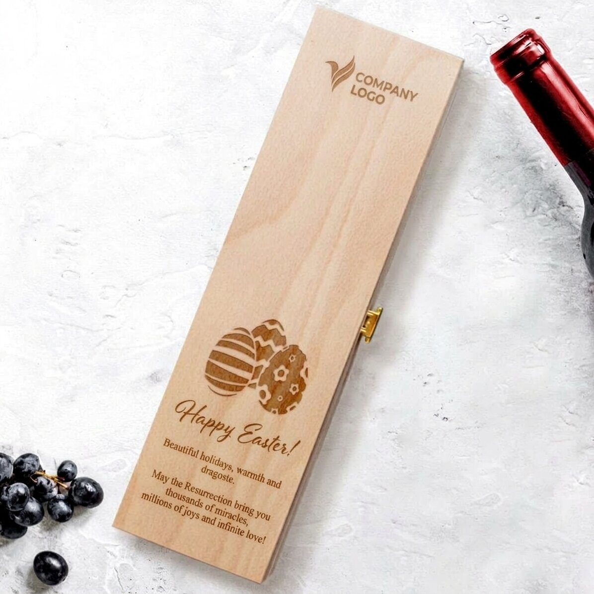 Personalised wine box with logo and message for Easter