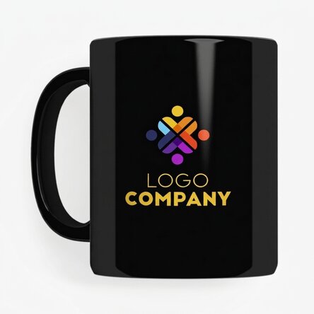 Personalised mug with logo on both sides - black background