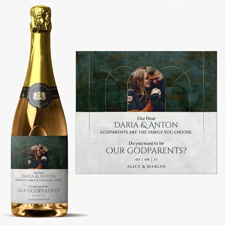 Personalised sparkling wine with text and photo - Would you like to be our godparents?